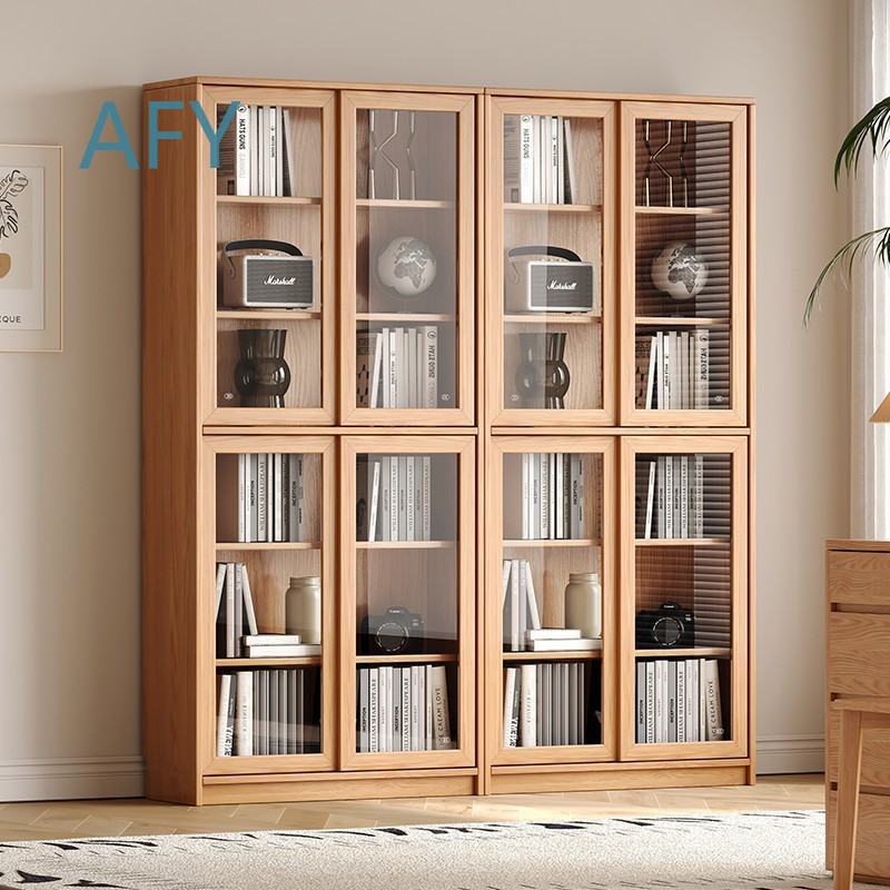 Muji Home Storage - Massives Eichen-Bücherregal mit Schiebetüren aus Glas